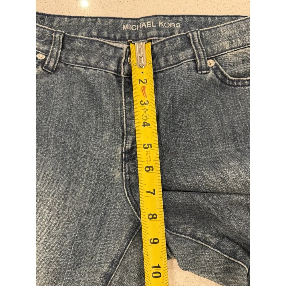 Michael Kors Women's Blue Denim Bootcut Jeans, Size 8P Dark Wash, Mid-Rise, Logo